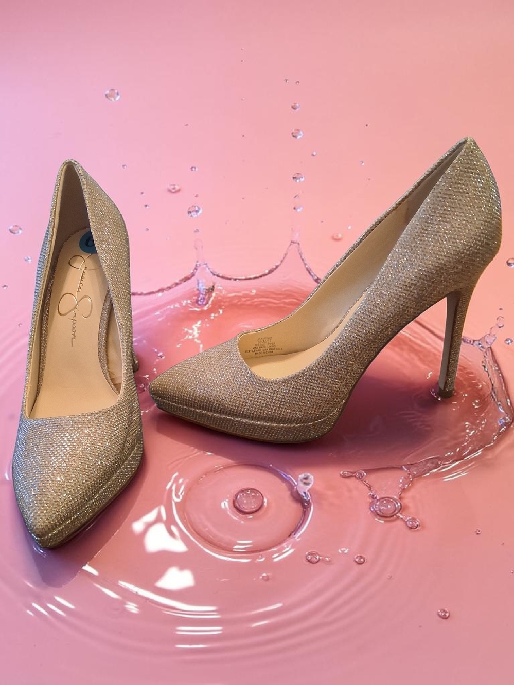 Jessica Simpson Metallic Champagne Pointed-Toe Pumps Womens Shoes Size 6.5